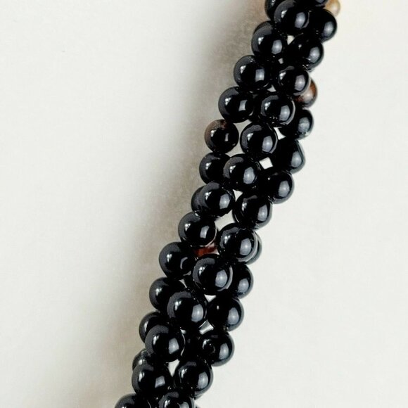 Vintage Black Agate & Angelskin Coral Multi-strand Necklace 28" 4Twisted Strands - Picture 6 of 12
